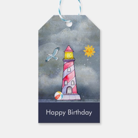 Rode vuurtoren met een achtergrond van Stormy Cadeaulabel (Voorkant)