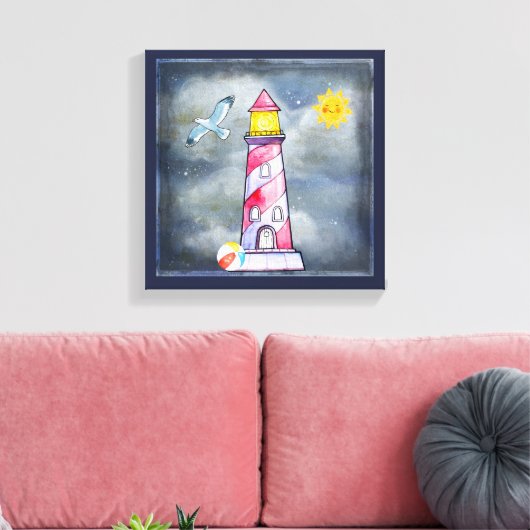 Rode vuurtoren met een achtergrond van Stormy Canvas Afdruk (Insitu (Woonkamer))