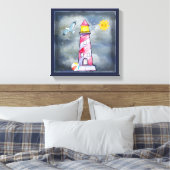 Rode vuurtoren met een achtergrond van Stormy Canvas Afdruk (Insitu (Slaapkamer))