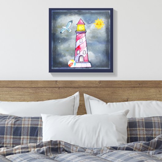 Rode vuurtoren met een achtergrond van Stormy Canvas Afdruk (Insitu (Slaapkamer))