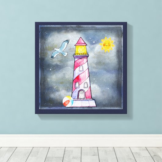 Rode vuurtoren met een achtergrond van Stormy Canvas Afdruk (Insitu (Houten vloer))