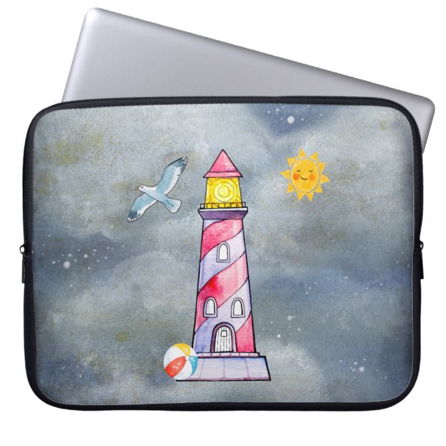 Rode vuurtoren met een achtergrond van Stormy Laptop Sleeve (Voorkant)