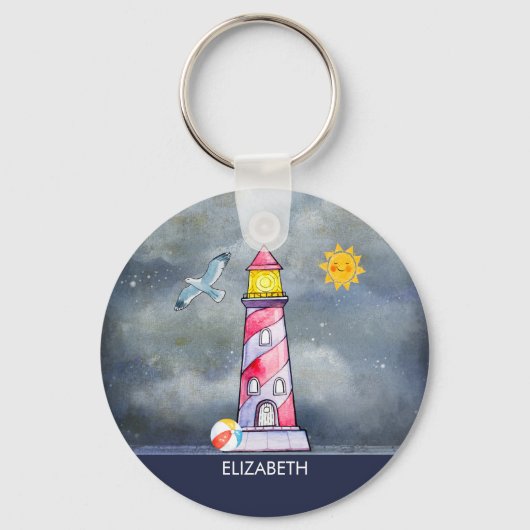 Rode vuurtoren met een achtergrond van Stormy Sleutelhanger (Voorkant)