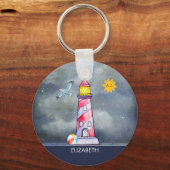 Rode vuurtoren met een achtergrond van Stormy Sleutelhanger (Voorkant)