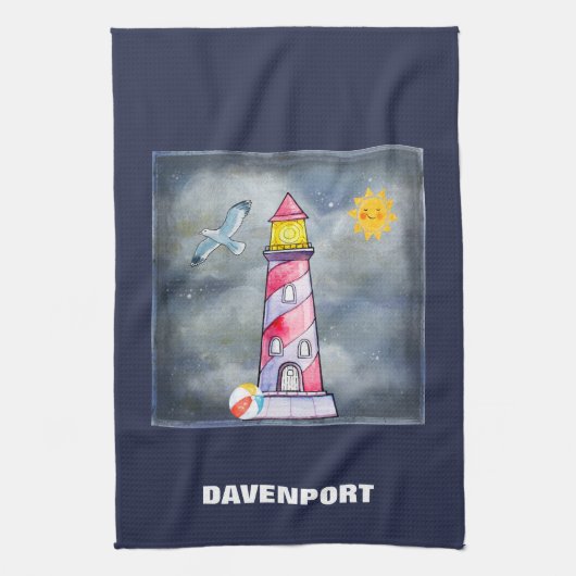 Rode vuurtoren met een achtergrond van Stormy Theedoek (Verticaal)