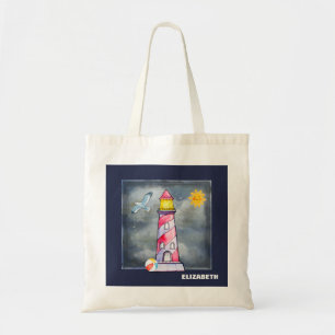 Rode vuurtoren met een achtergrond van Stormy Tote Bag