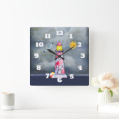 Rode vuurtoren met een achtergrond van Stormy Vierkante Klok (Huis)