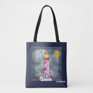 Rode vuurtoren met een Stormy Background Custom Tote Bag