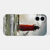 rode vuurtoren met gigantische golven iPhone 16 hoesje (Achterkant horizontaal)