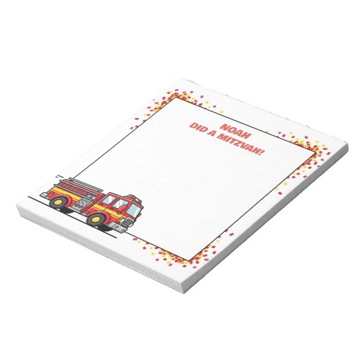 Rode Vuurtruck Vuurtruck Gepersonaliseerde Mitswa Notitieblok (Linkerzijde)