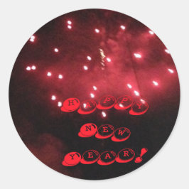 Rode Vuurwerk Gelukkig Nieuwjaar Aangepaste Sticke Ronde Sticker