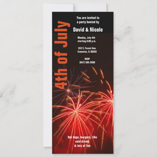 rode vuurwerk op 4 juli uitnodiging (Voorkant)