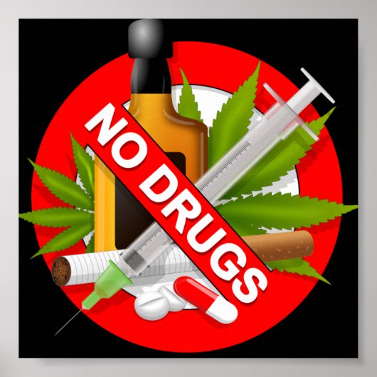 Rode waarschuwingsbord voor drugs poster (Voorkant)