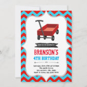 Rode wagen verjaardagsfeestje Uitnodiging (Voorkant)