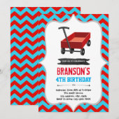 Rode wagen verjaardagsfeestje Uitnodiging (Voorkant / Achterkant)