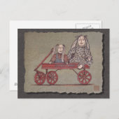 Rode wagon, konijn en dollen briefkaart (Voorkant / Achterkant)