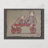 Rode wagon, konijn en dollen briefkaart (Voorkant)