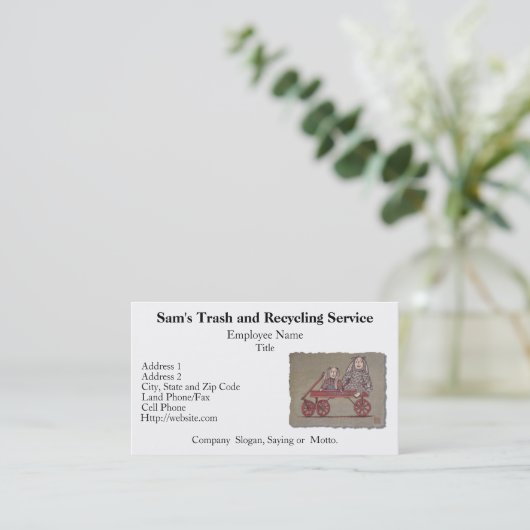 Rode wagon, konijn en dollen visitekaartje (Staand voorkant)