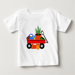 Rode wagon met Planten en tuingereedschap