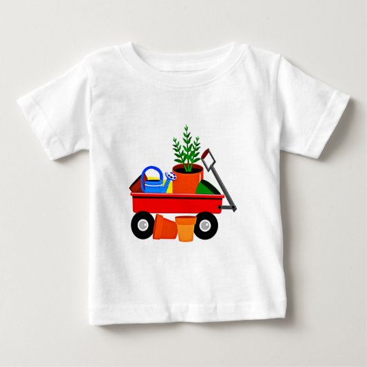 Rode wagon met Planten en tuingereedschap (Voorkant)
