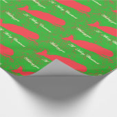 rode walvissen op groen kerstpapier cadeaupapier (Hoek)