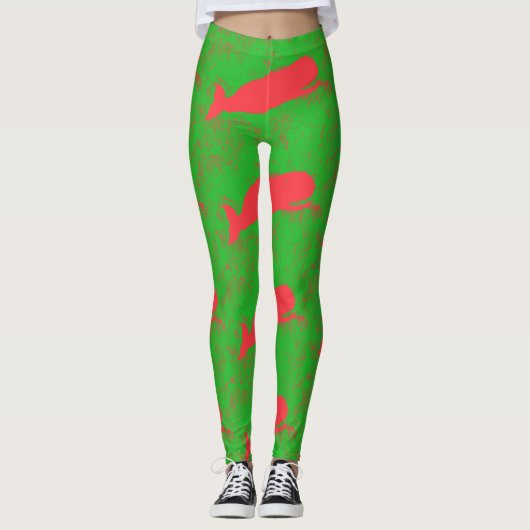 rode walvissen op groen leggings (Voorkant)