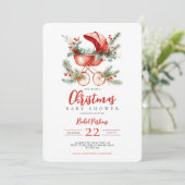 Rode wandelwagen Waterverf kerst Baby shower Kaart (Staand voorkant)