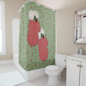 Rode wanten Kerst Douche Gordijn (In situ)