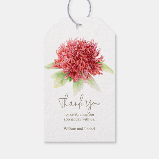 Rode waratabloem waterverf cadeau label cadeaulabel (Achterkant)