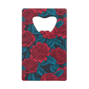 Rode waratabloemen creditkaart flessenopener