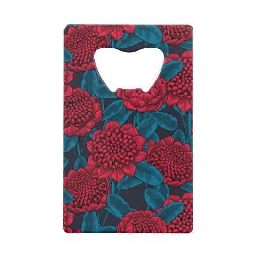 Rode waratabloemen creditkaart flessenopener (Voorkant)