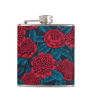 Rode waratabloemen heupfles