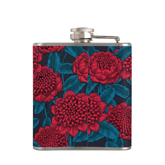 Rode waratabloemen heupfles (Achterkant)