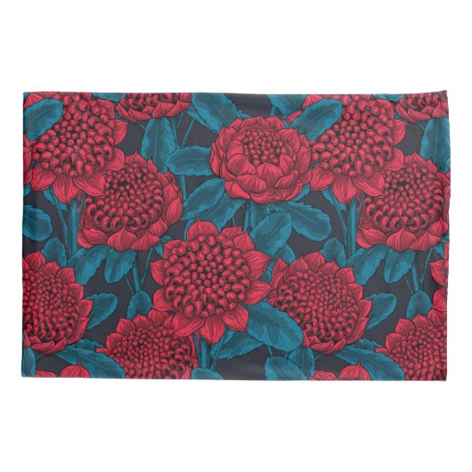 Rode waratabloemen kussensloop (Achterkant)