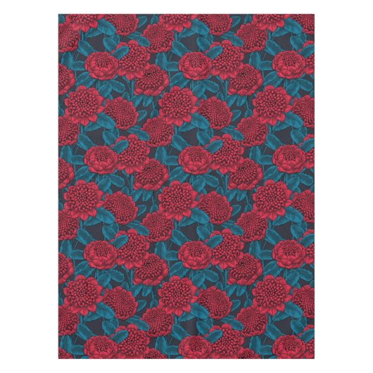 Rode waratabloemen tafelkleed (Voorkant)