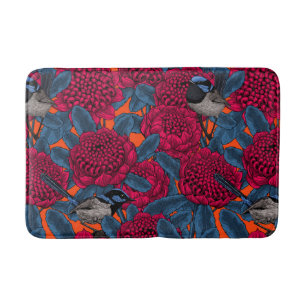 Rode waratah en feewinterkoninkjes badmat