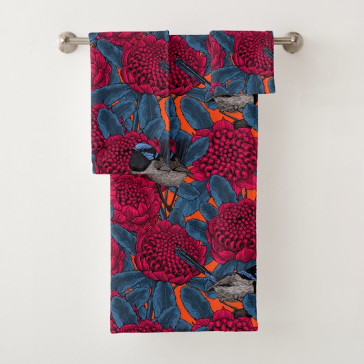Rode waratah en sprookjes bad handdoek (Insitu)