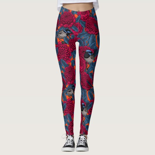 Rode waratah en sprookjes leggings (Voorkant)