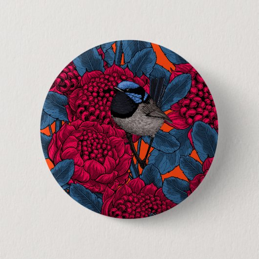 Rode waratah en sprookjes ronde button 5,7 cm (Voorkant)