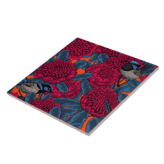 Rode waratah en sprookjes tegeltje (Zijkant)