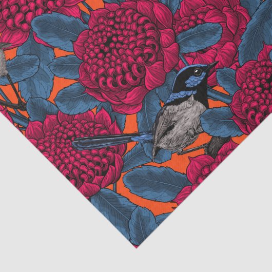 Rode waratah en sprookjes tissuepapier (Detail)