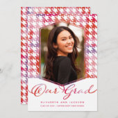 Rode was Waterverf Houndstooth Foto Afstuderen Aankondiging (Voorkant / Achterkant)