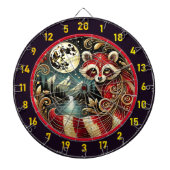 Rode wasbeer gloeit onder gouden maan dartbord (Voorkant)