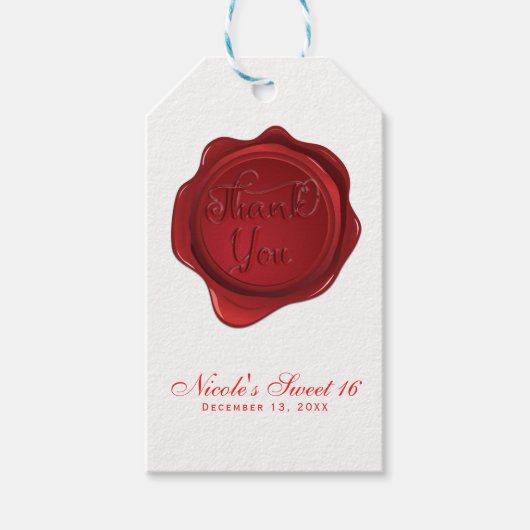 Rode Waszegel Bedankt Elegant Formeel Feest Cadeaulabel (Voorkant)