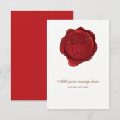 Rode waszegel Elegante formele trouwhart dankjewel Bedankkaart (Voorkant / Achterkant)