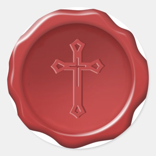 Rode waszegel kruis reliëf sticker (Voorkant)