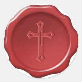 Rode waszegel kruis reliëf sticker
