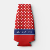 Rode Wat Polka Dot CB Navy Naam Monogram Flesjeskoeler (Voorkant)