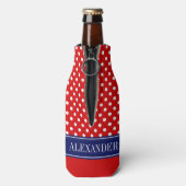 Rode Wat Polka Dot CB Navy Naam Monogram Flesjeskoeler (Fles Achterkant)