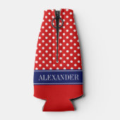 Rode Wat Polka Dot CB Navy Naam Monogram Flesjeskoeler (Achterkant)
